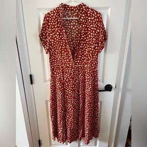 Cheetah Print Midi Dress with Button Chest- Size Med